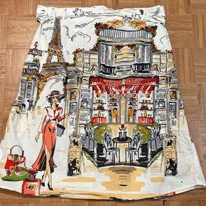 Her Destiny Parisian-Print A-Line Cotton Skirt in Cream and Red